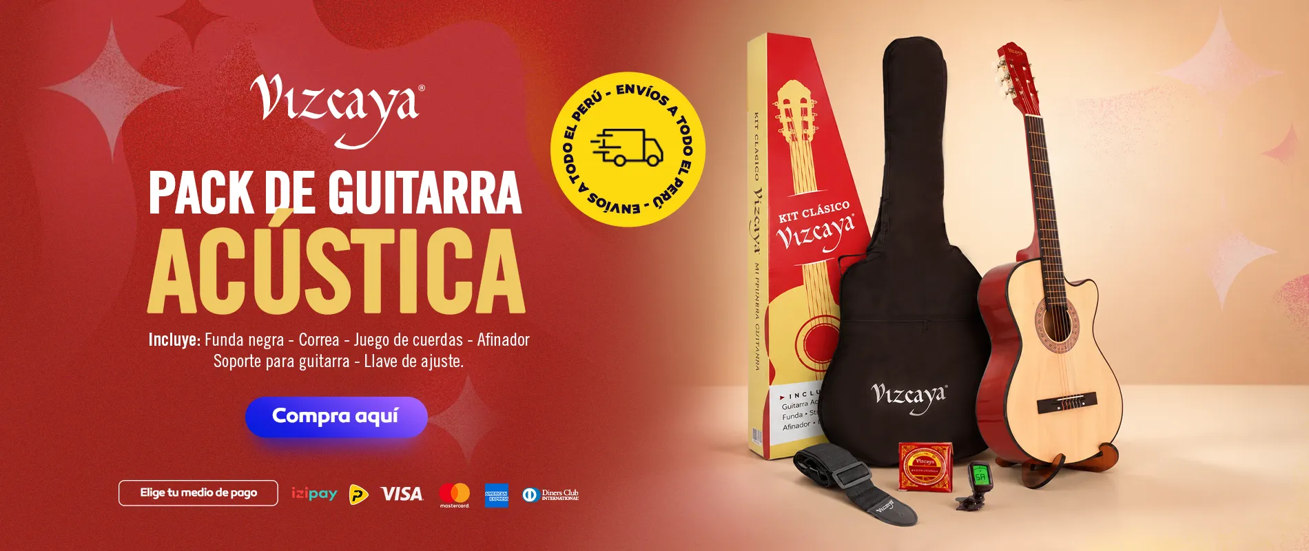 Banner pack guitarra acustica vizcaya con accesorios para printicipantes